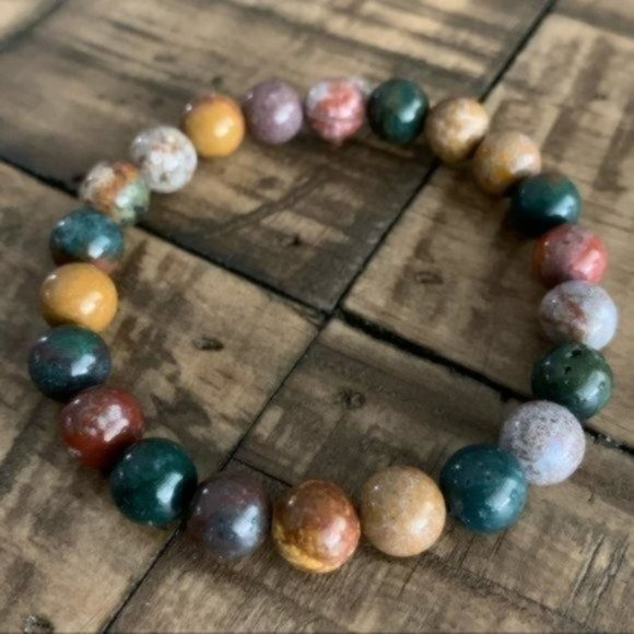8mm Ocean Jasper Chakra Stretch Bead Bracelet - Picture 4 of 6